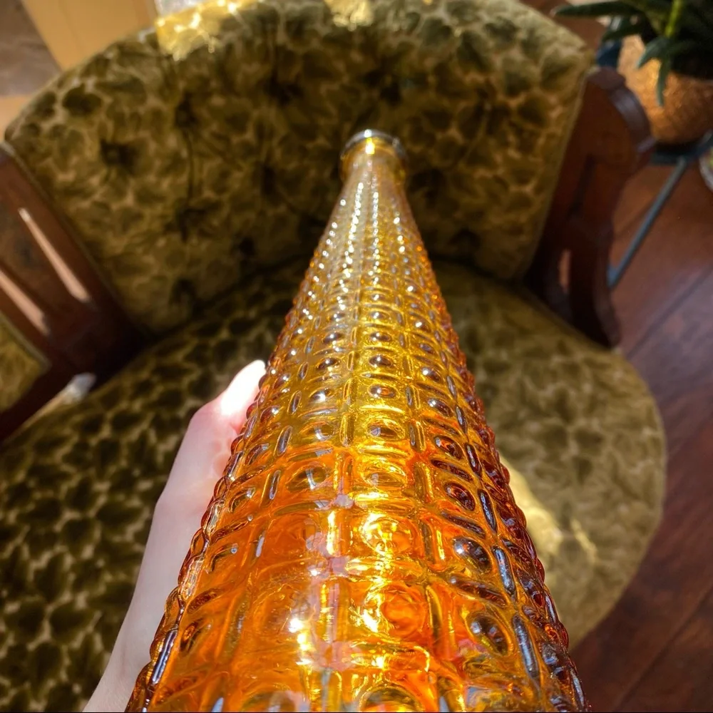 Vintage 1960s Empoli Italy Mid Century Amber Hobnail Genie Decanter - Picture 10 of 10
